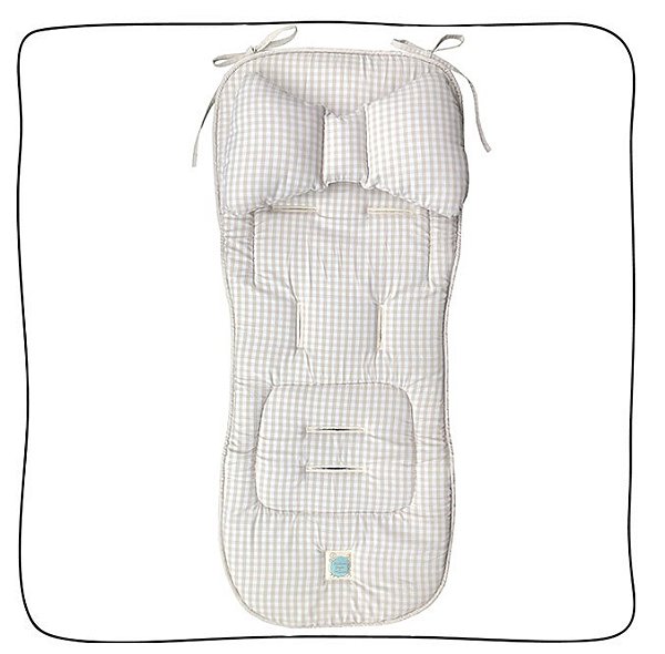 Protetor de Carrinho II Viés + Almofada - Xadrez Vichy Cru