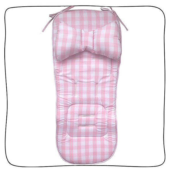 Protetor de Carrinho II Viés + Almofada - Xadrez Vichy Rosa