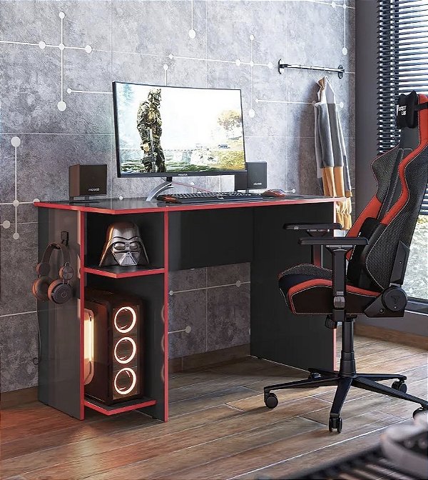 MESA GAMER COM SUPORTE PARA FONE