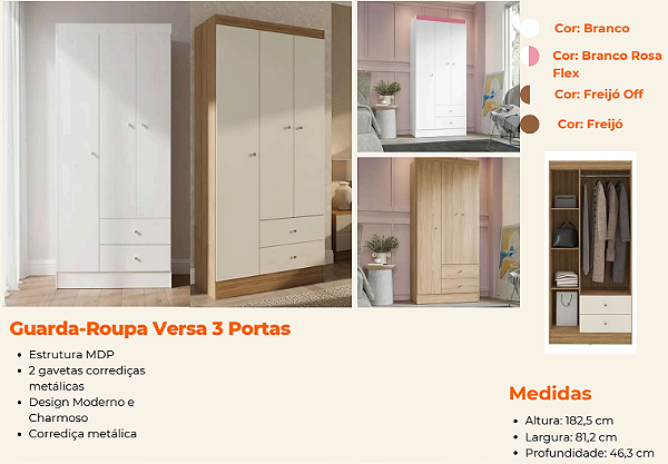 Guarda Roupa Versa 3 Portas MDP