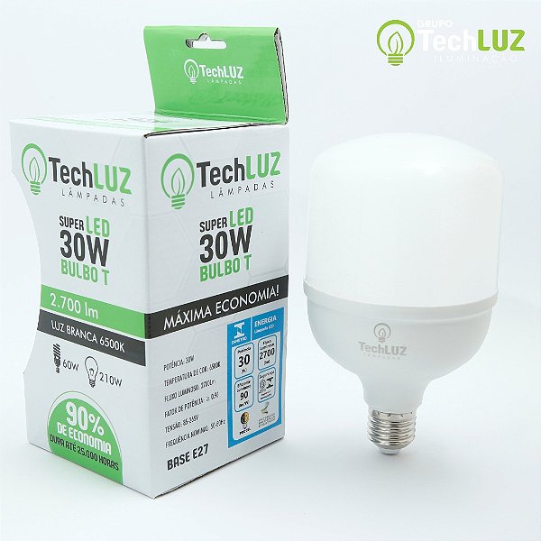 Lampada Super LED 30W BULBO T - Luz Branca fria - 6500K - 2.550lm