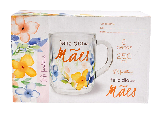 Kit Caneca de Vidro 6 Peças Dia das Mães