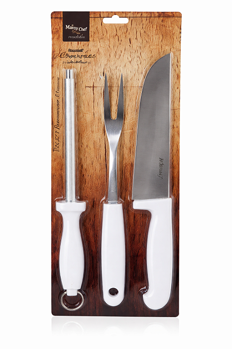 Kit Churrasco 3pcs Astra Faca/Garfo/Chaira Wincy Rio De Ouro