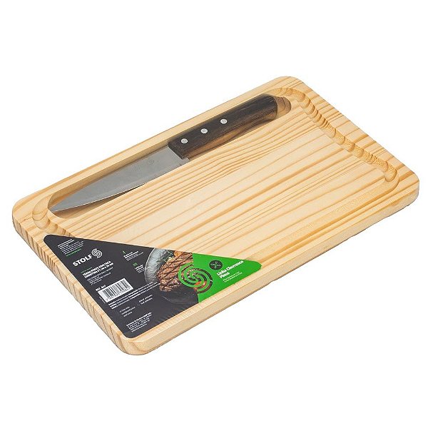 Kit Churrasco 2pcs Tabua Pinus+Faca Stolf