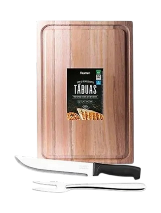 Kit Churrasco 3pcs Wood G Tabua/Garfo/Faca 8" Preta Taumer