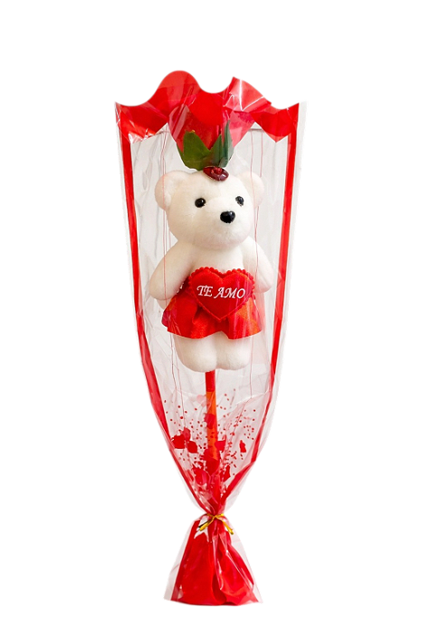 Botão Rosa com Urso Decorativo