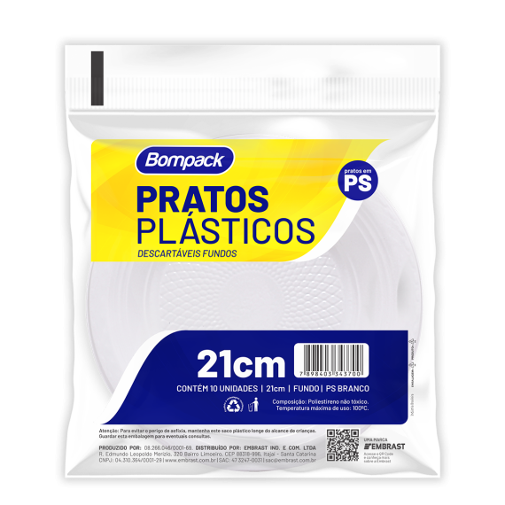 Prato Descartável C/10 21cm Branco