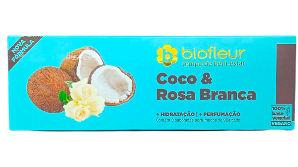 Sabonete 3pcs Barra 90g Coco E Rosa Branca Ref-118 Biofleur