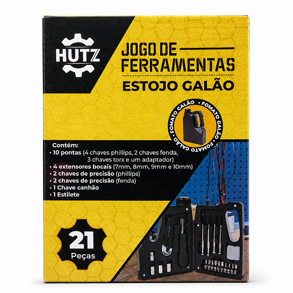 Kit Ferramenta 21 Peças Estojo Galão
