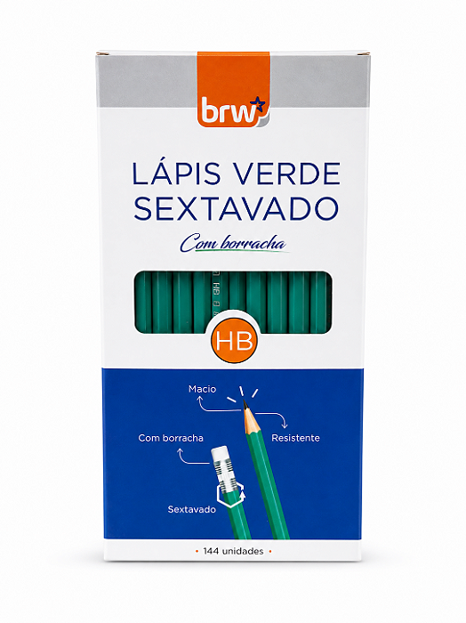 Lápis Verde Sextavado com Borracha Caixa com 144 Unidades