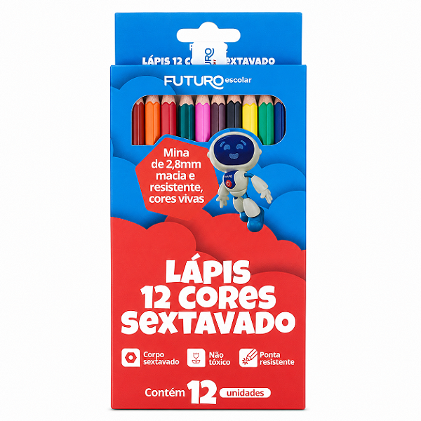Lápis 12 Cores Sextavado Futuro Escolar