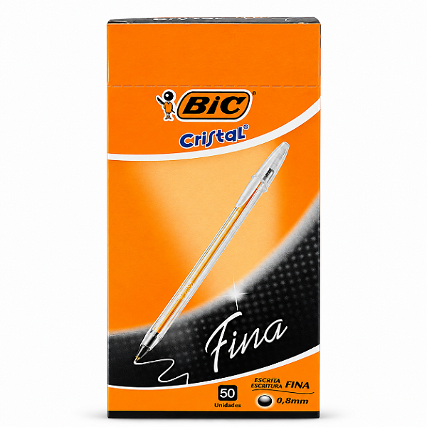 Caneta Bic Cristal Fina Preto Caixa com 50 Unidades