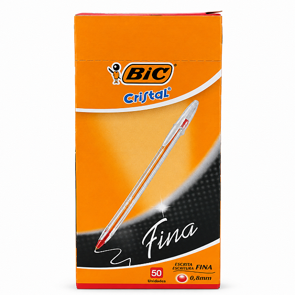 Caneta Bic Cristal Fina Vermelha Caixa com 50 Unidades