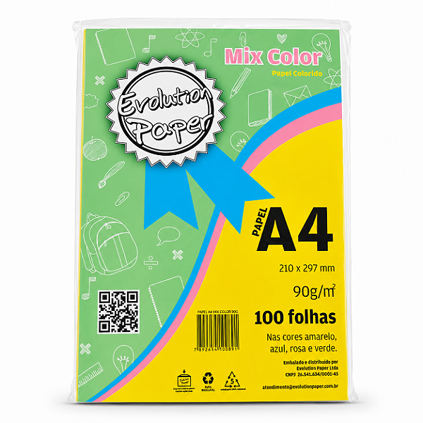 Papel Sulfite A4 Colorido com 100 Folhas