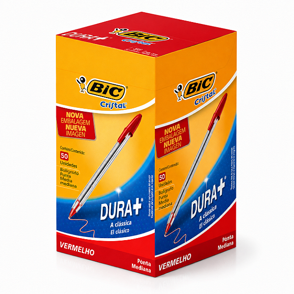 Caneta Bic Cristal Vermelha Caixa com 50 Unidades