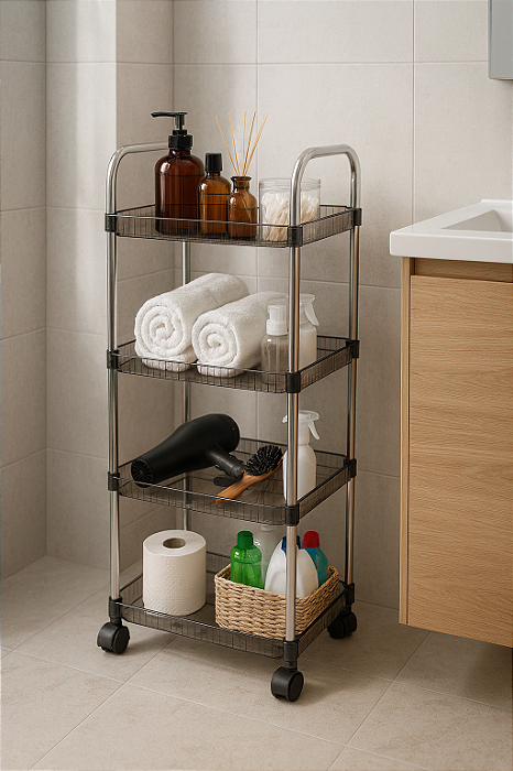 Carrinho Multiuso Affresco 4 Prateleiras Fumê – Organização e Praticidade