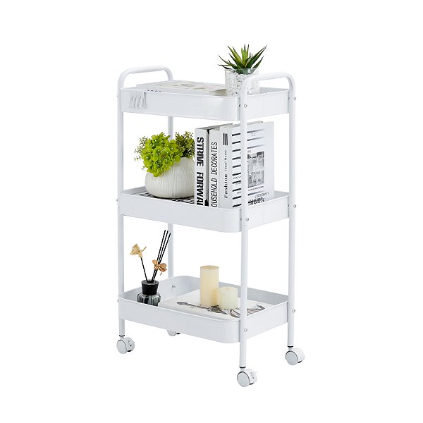 Carrinho Multiuso Gala 3 Prateleiras em Metal Branco