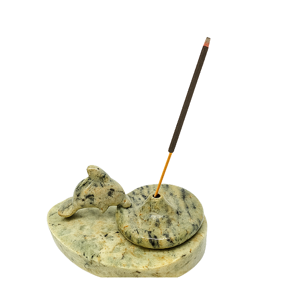 Incensário Oval Golfinho em Pedra-Sabão