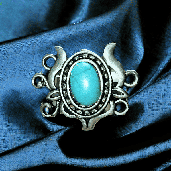 Anel Boho Pedra Howlita Turquesa Reconstituída