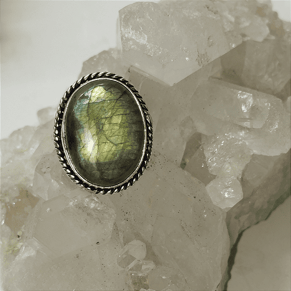 Anel Prata Bali com Pedra Labradorita - Fortalece a Intuição