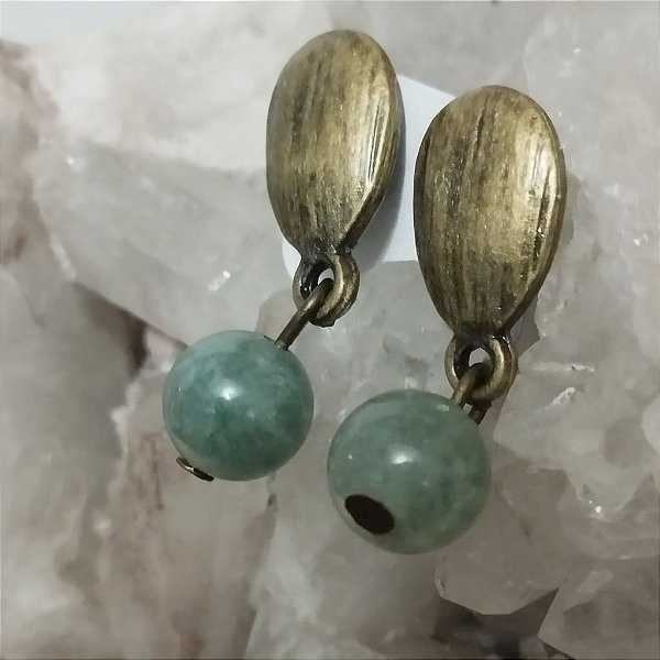Brinco em Cobre com Pedra Amazonita - Pedra da Boa Sorte e Proteção