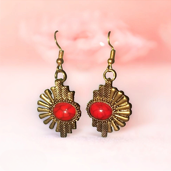 Brinco em Cobre com Howlita Vermelha - A Pedra de Elevação Espiritual