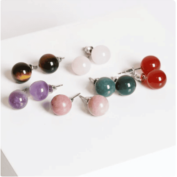 Brincos Esfera 8mm Banhados – Pedras Naturais e Reconstituídas