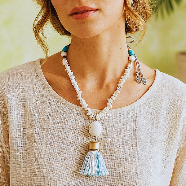 Colar com Tassel e Howlita - Calma e Serenidade