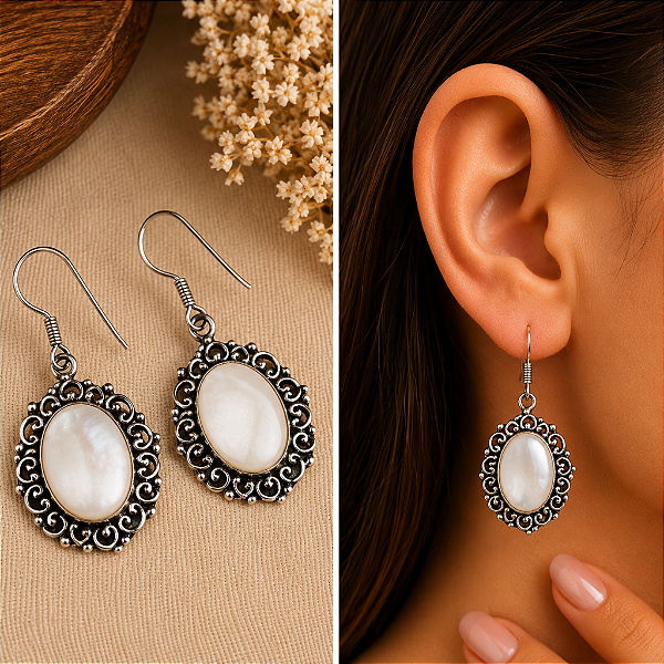 Brinco em Prata Indiana com Madrepérola | Pureza, Harmonia e Elegância