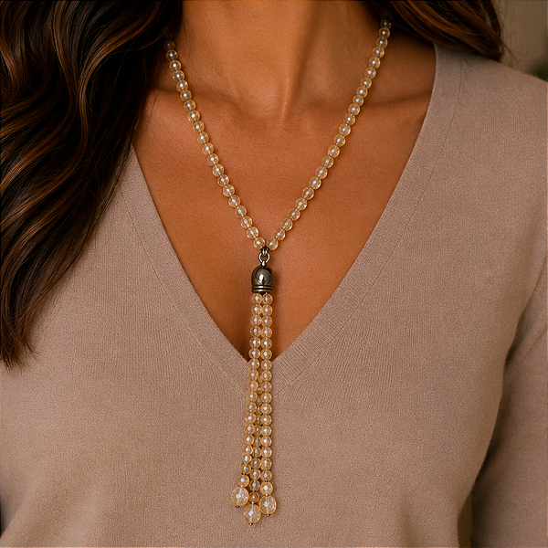 Colar Longo de Cristais Sintéticos com Pingente Estilo Tassel