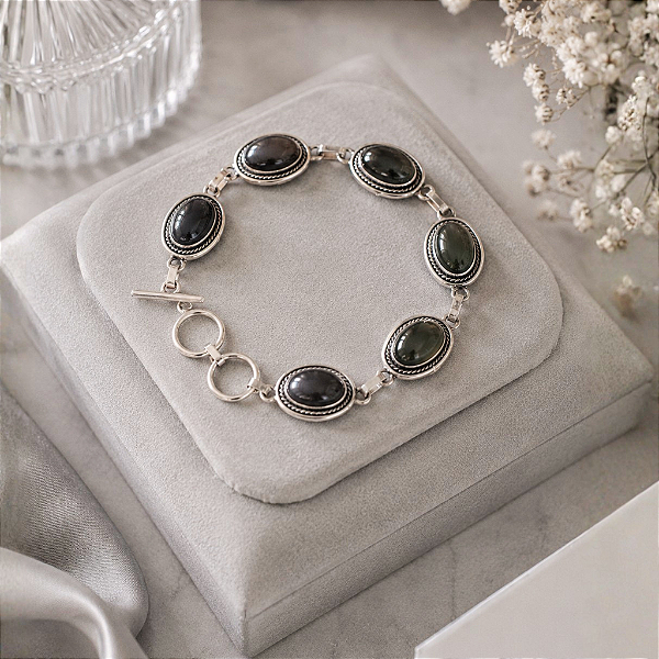 Pulseira em Prata Indiana com Quartzo Fumê | Proteção, Equilíbrio e Sofisticação