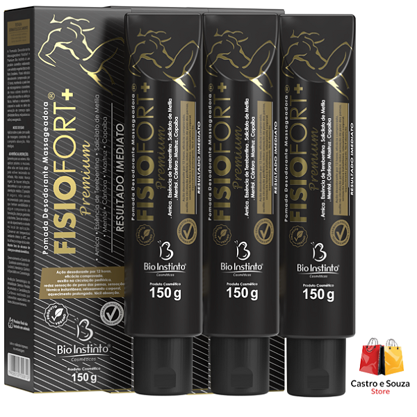 Pomada Massageadora Fisiofort Premium 150g Bio Instinto - Kit 3 unidades
