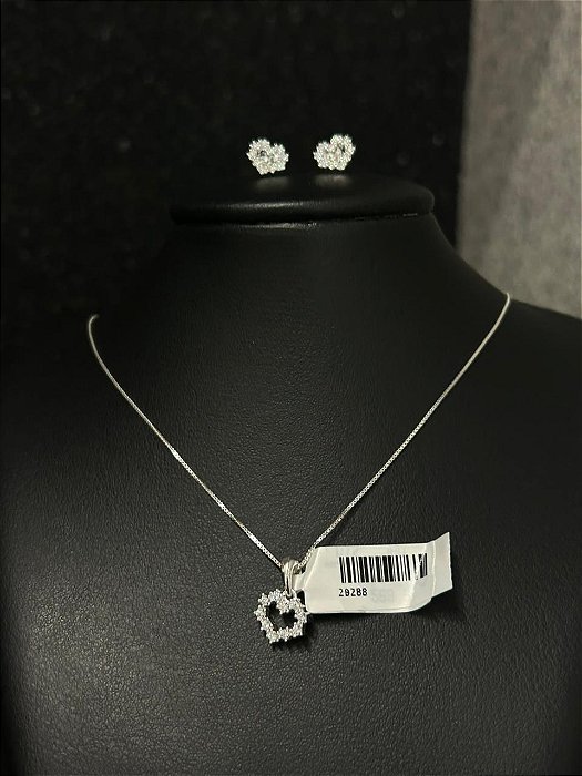 CONJUNTO BRINCO E PINGENTE CORAÇAO CRAVEJADO