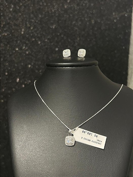 CONJUNTO BRINCO E PINGENTE QUADRADROS