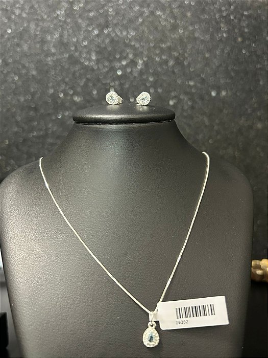 CONJUNTO BRINCO E PINGENTE VERDE AGUA