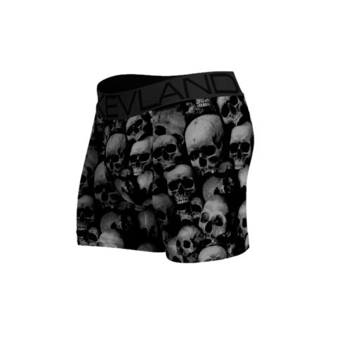 Cueca Boxer Kevland Black And White Skulls