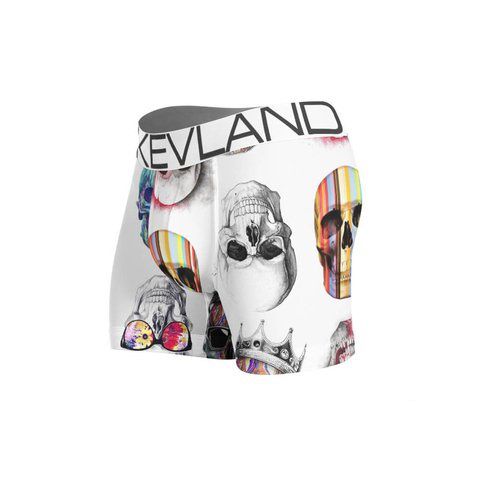 Cueca Boxer Kevland Colored Skulls White
