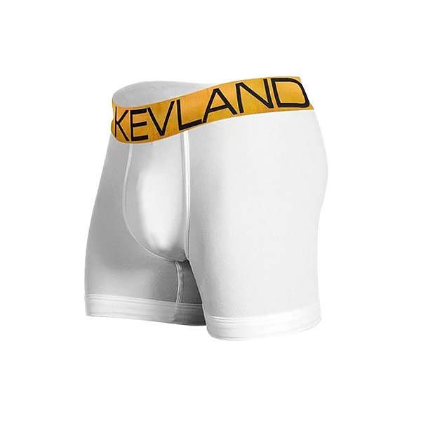 Cueca Boxer Kevland Microfibra Branca Elástico Dourado