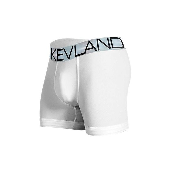 Cueca Boxer Kevland Microfibra Branca Elástico Prata
