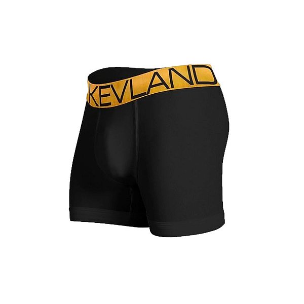 CUECA BOXER KEVLAND MICROFIBRA PRETA ELÁSTICO DOURADO