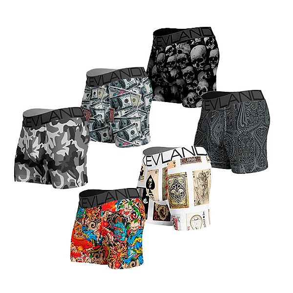 Kit Com 6 Cuecas Boxer Kevland - Kit Com ESTAMPAS SORTIDAS