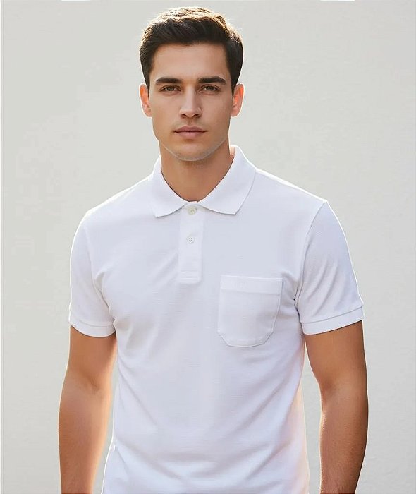 Camisa Polo Piquet Masculina Básica Branca