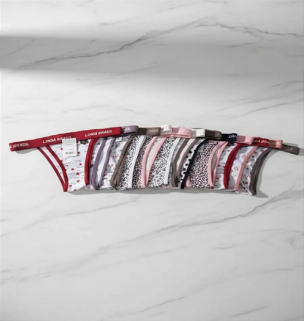 Kit 12 Calcinha Sapeca Tanga Estampada Linda Brasil