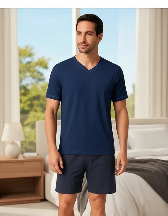 Pijama Masculino Adulto Omoss Manga Curta E Short Marinho