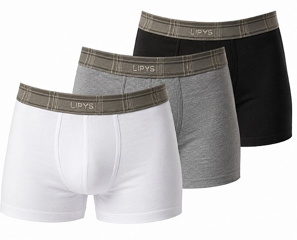 Kit 3 Cuecas Boxer Cotton Lisa Lipys - Ref405