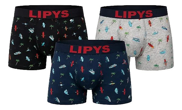 Kit 3 Cuecas Boxer Microfibra Estampada Lipys - Ref409