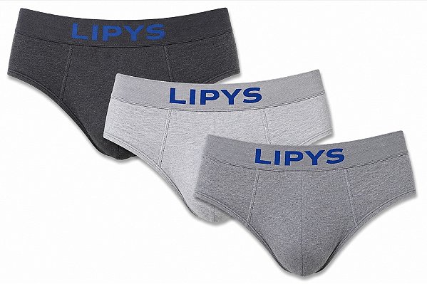 kit 3 Cuecas Slip Algodao Adulto Mescla Lipys - Ref340