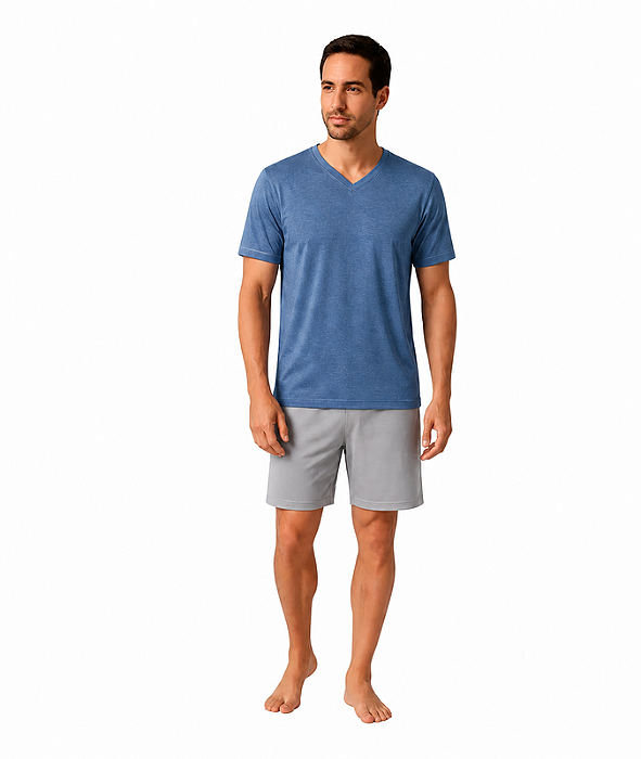 Pijama Masculino Adulto Omoss Manga Curta E Short - Jeans/Platina