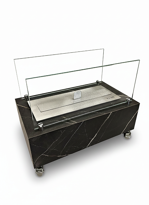 Lareira Ecológica MDF Marmorizado - Queimador Básico 40 Com Vidros