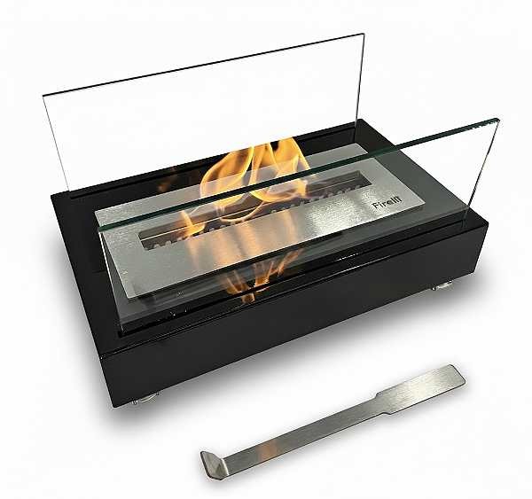 Lareira Ecológica Veneza Preta - Queimador Slim 40 - Base Álcool (Etanol)